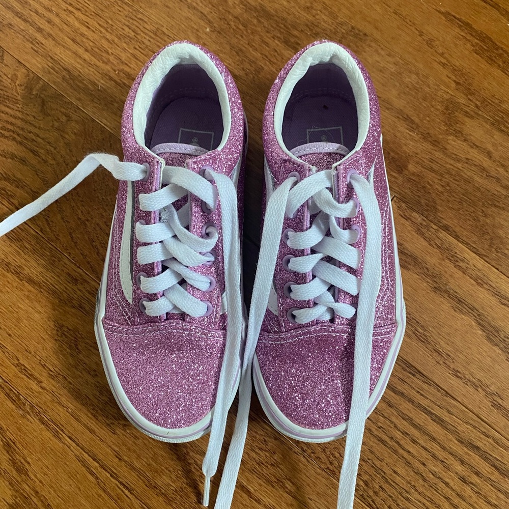 Vans Pink and White Glittery Sneakers Casual Skate Style - Little Kids (Girls)